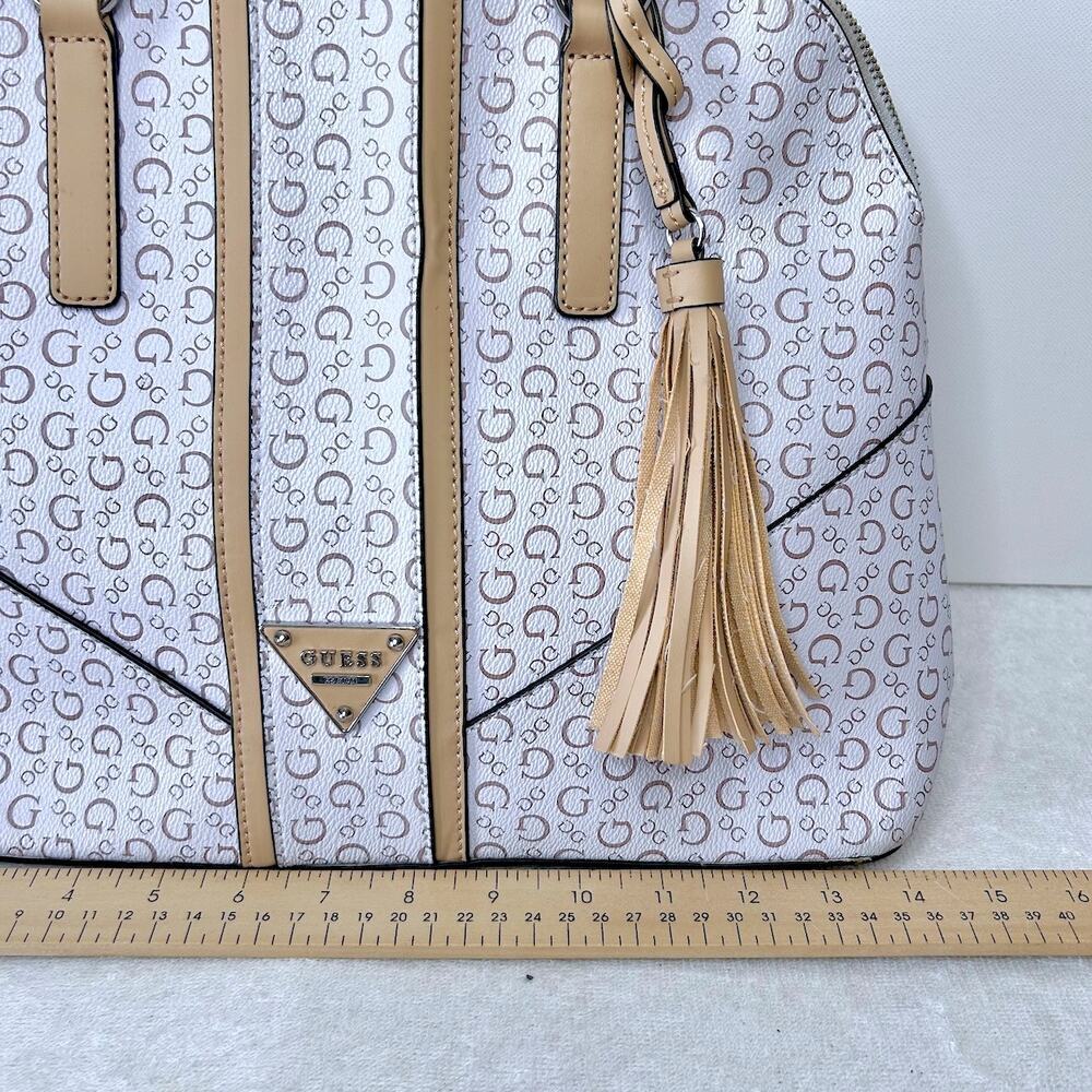 GUESS WHITE & TAN DOUBLE HANDLE HANDBAG SHOULDER PURSE - Picture 2 of 11